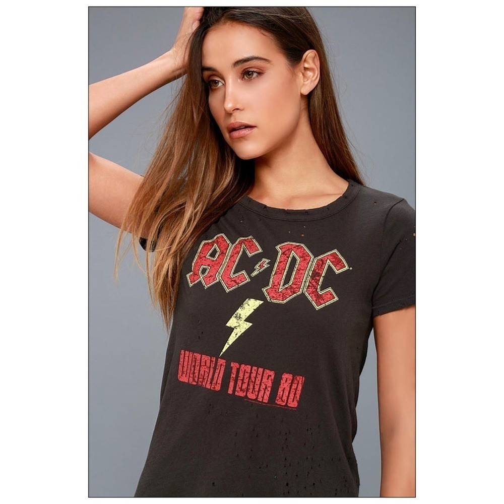 Chaser ACDC World Tour Washed Black Distressed Tee NEW Size Small - Picture 2 of 6